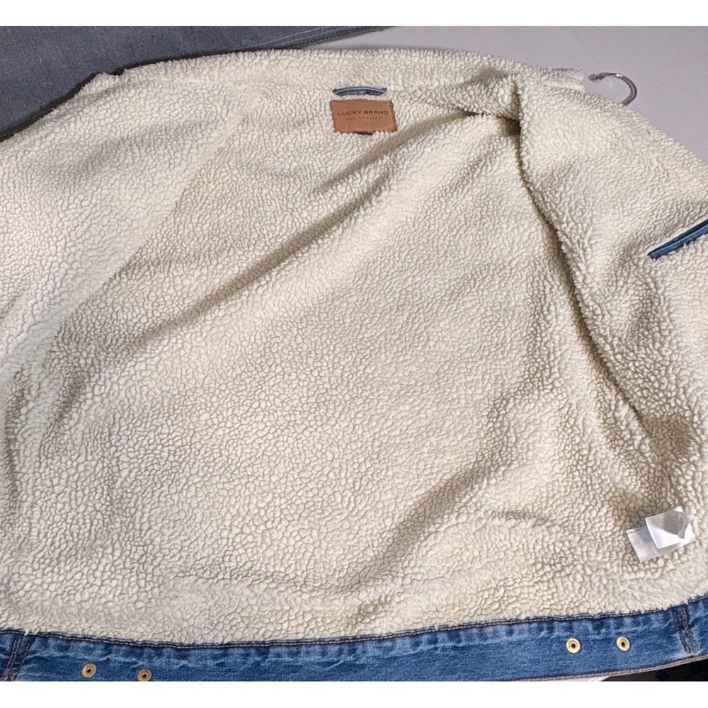 Lucky Brand Mens Sherpa Trucker Snap Jacket Light Wash Denim Sz XL - Picture 3 of 7